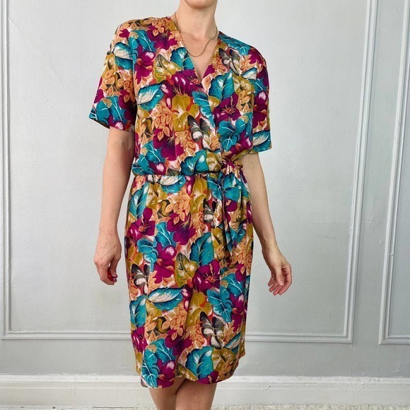 Vintage 80s silk dress‎ - Picture 2 of 4